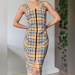 Veronica Beard Yellow Plaid Fox Dress